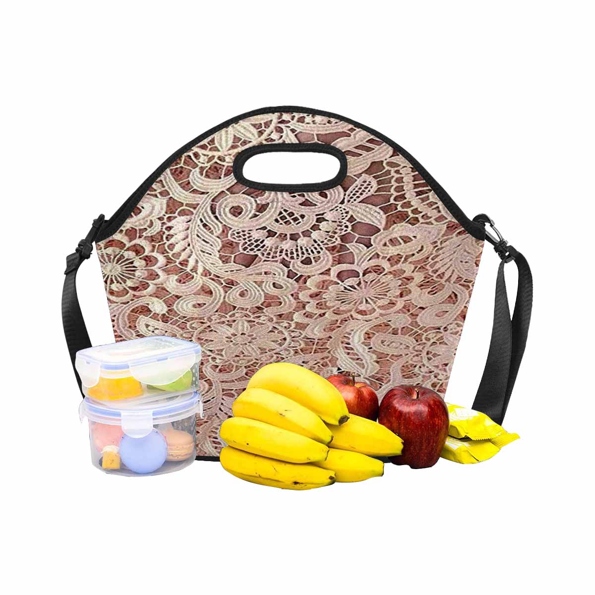 Victorian lace print insulated lunch bag, design 11