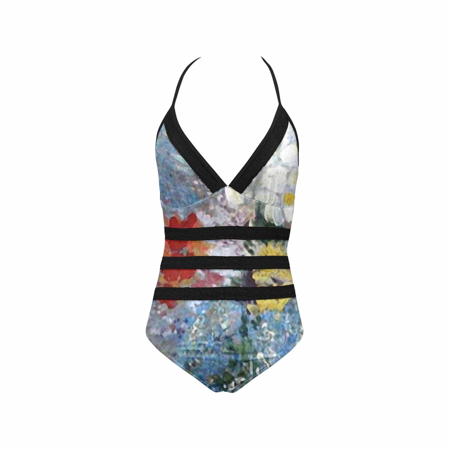 Vintage floral, vintage chest collar, one piece swim wear, Design 41