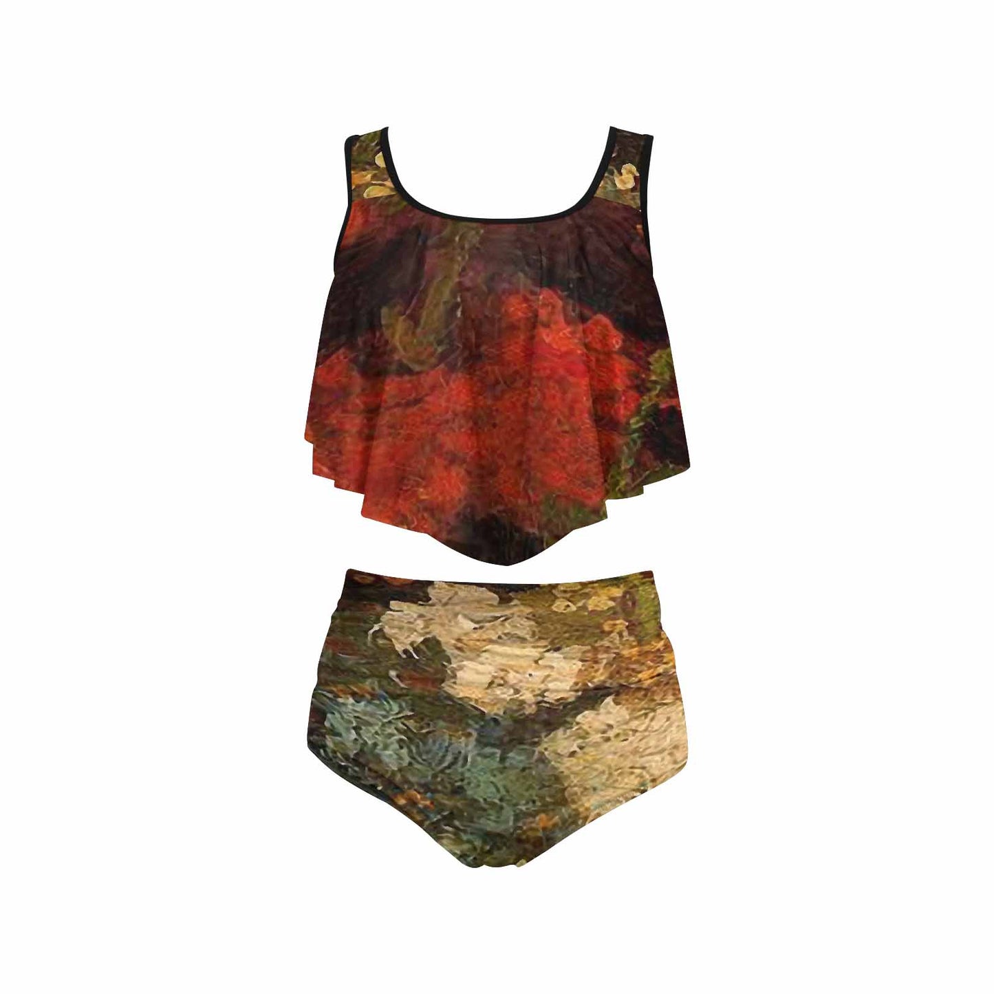 Vintage floral high waisted flounce top bikini, swim wear, Design 31