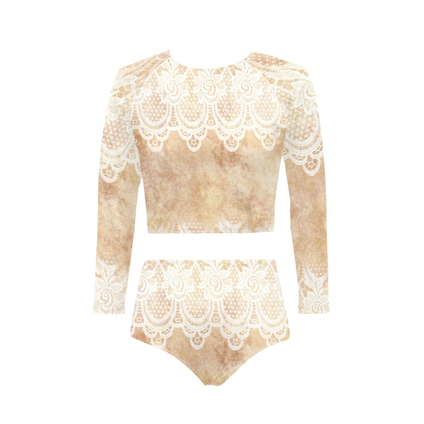 Victorian printed lace, long sleeve 2pc swimsuit, beachwear, design 30 Long Sleeve Bikini Set (Model S27)