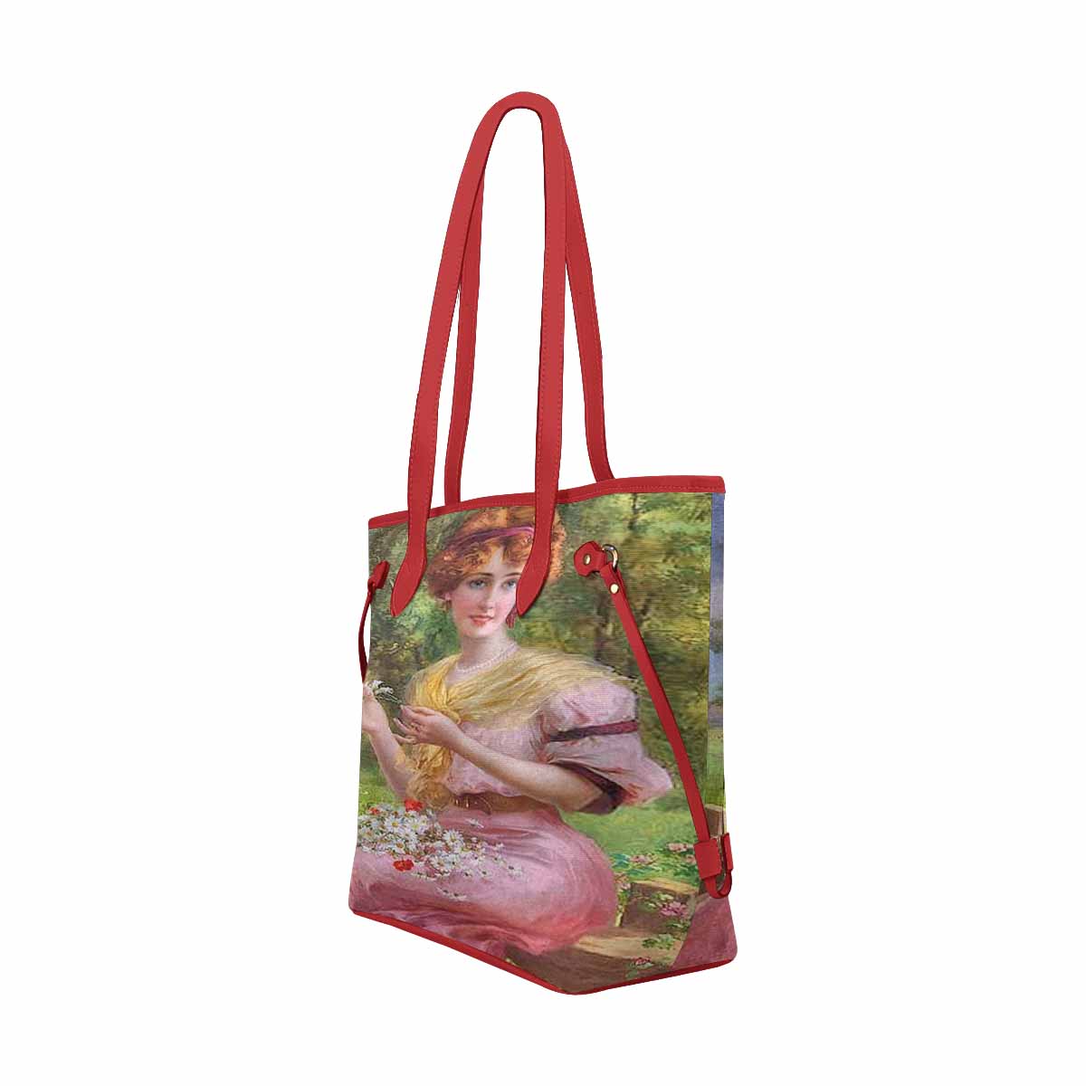 Victorian Lady Design Handbag, Model 1695361, Lady In Pink, RED TRIM