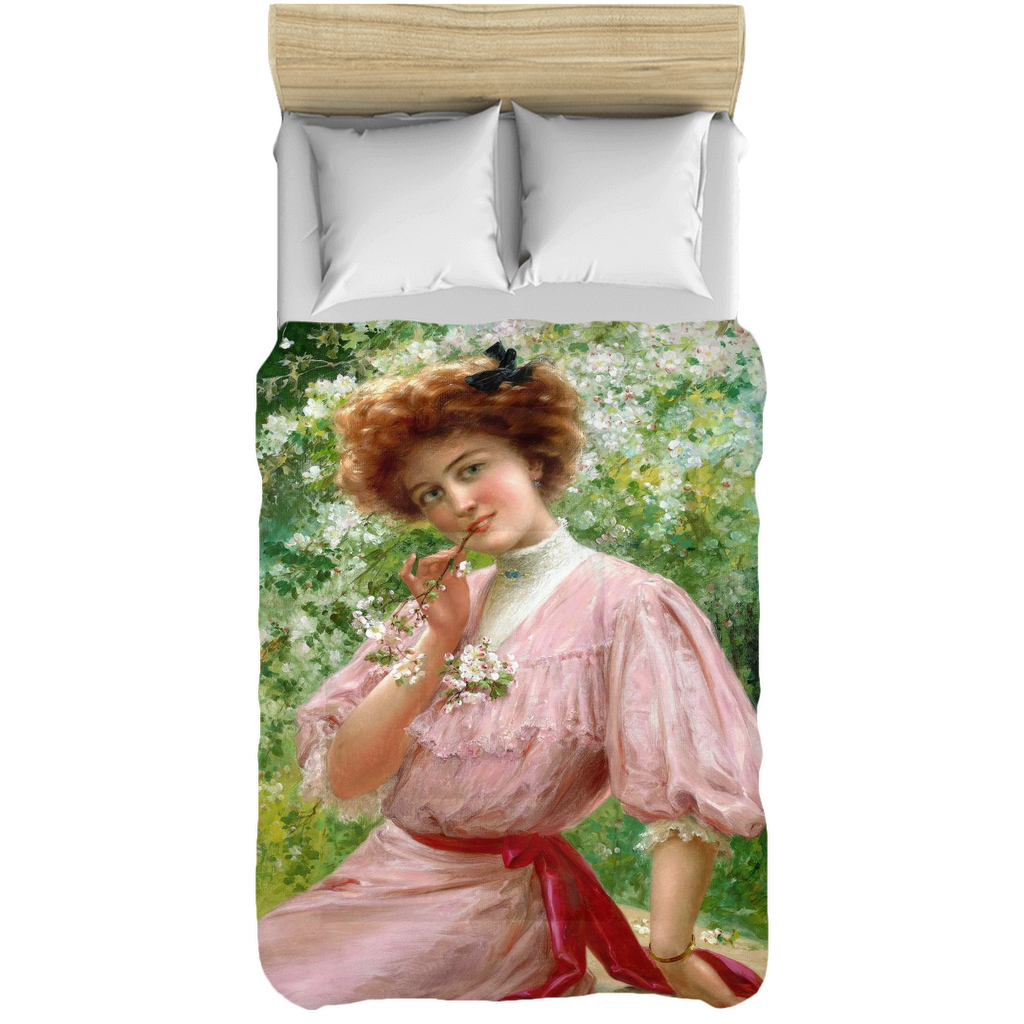 Victorian lady design comforter, twin, twin XL, queen or king, Pretty In Pink