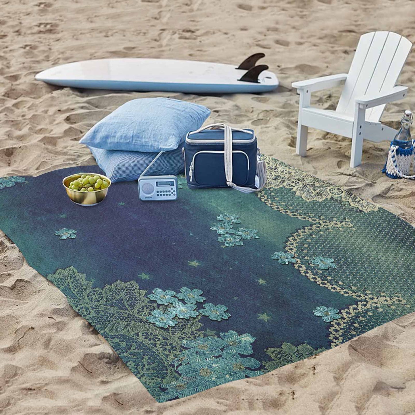 Victorian lace print waterproof picnic mat, 69 x 55in, design 04