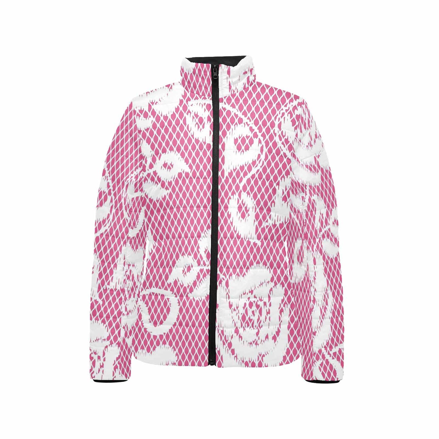 Victorian Lace print womens padded quilted jacket, design 17