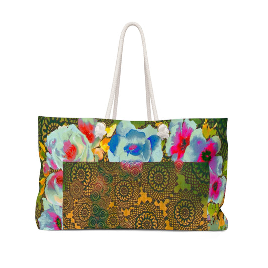 Victorian lace print weekender bag, large, design 15