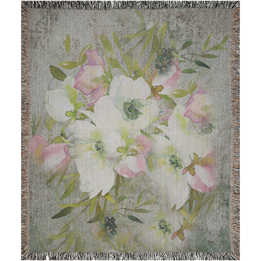 100% cotton Vintage Floral design woven blanket, 50 x 60 or 60 x 80in, Design 03