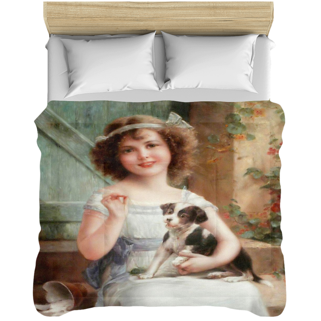 Victorian lady design comforter, twin, twin XL, queen or king, Waiting for the Vet