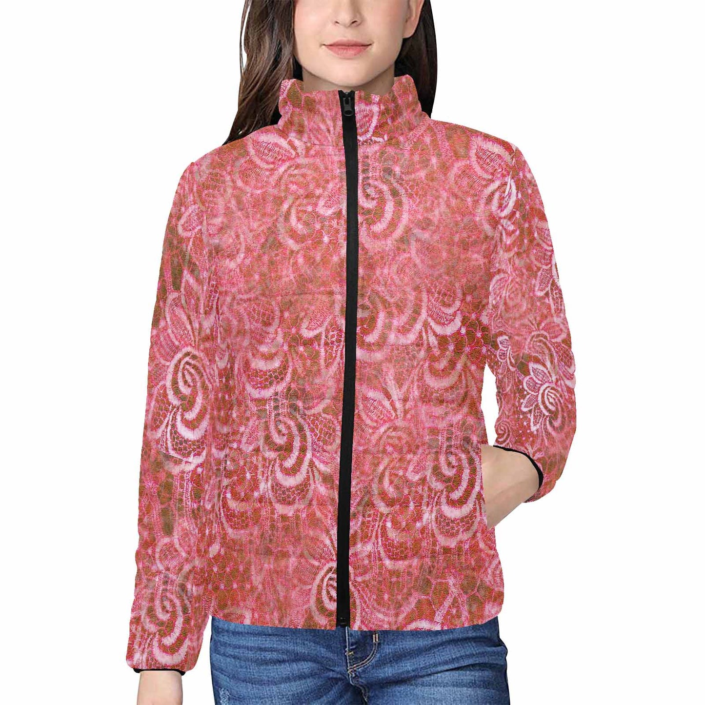 Victorian Lace print womens padded quilted jacket, design 33