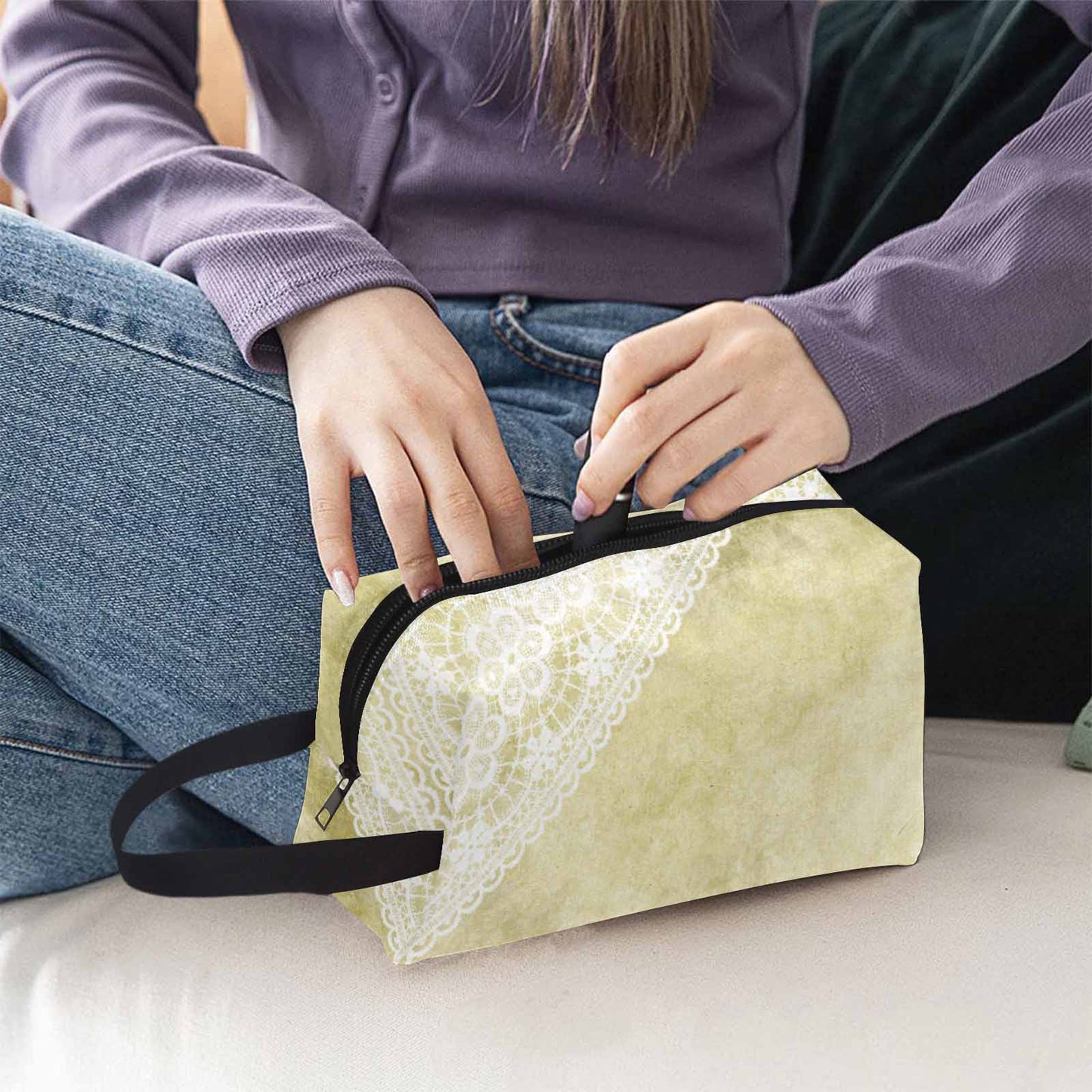 Victorian lace print toiletry comestic bag, design 43