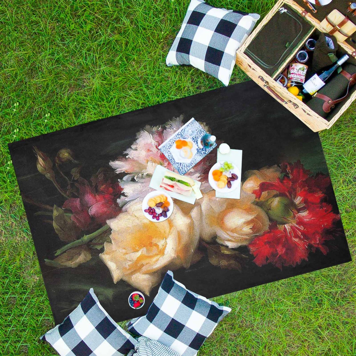 Vintage Floral waterproof picnic mat, 81 x 55in, Design 30