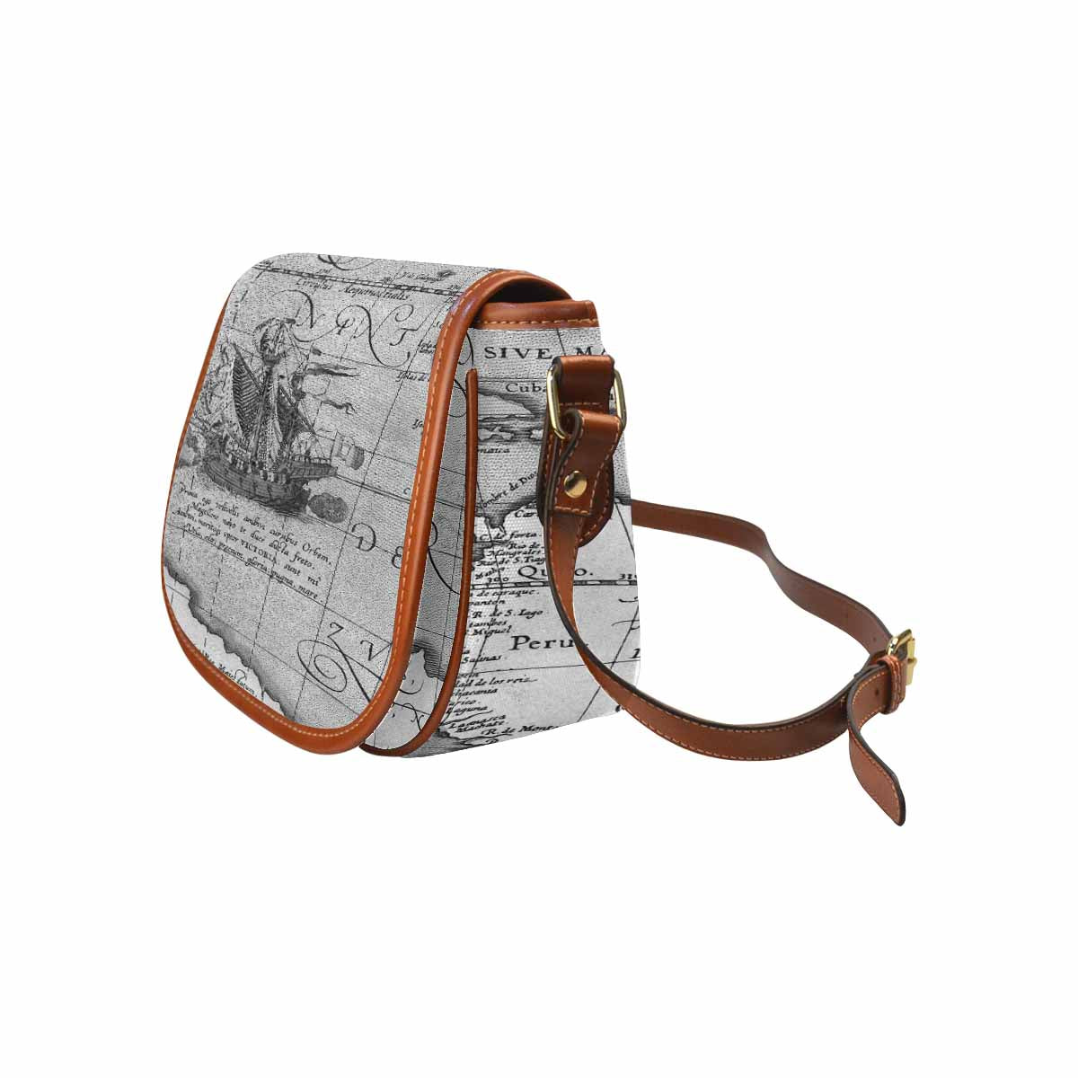 Antique Map design Handbag, saddle bag, Design 44