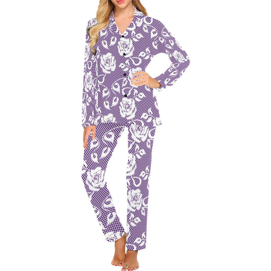 Victorian printed lace pajama set, design 18 Women's Long Pajama Set (Sets 02)