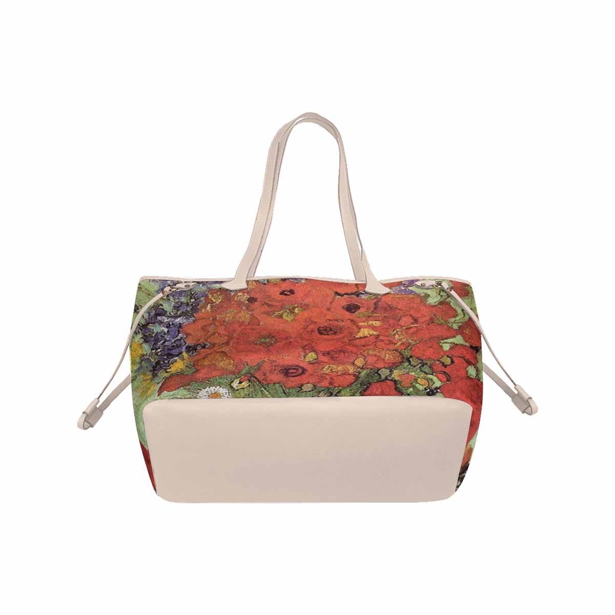 Vintage Floral Handbag, Classic Handbag, Mod 1695361 Design 47, BEIGE/TAN TRIM