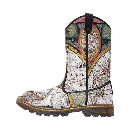Antique Map design womens western lumber boots, Design 31