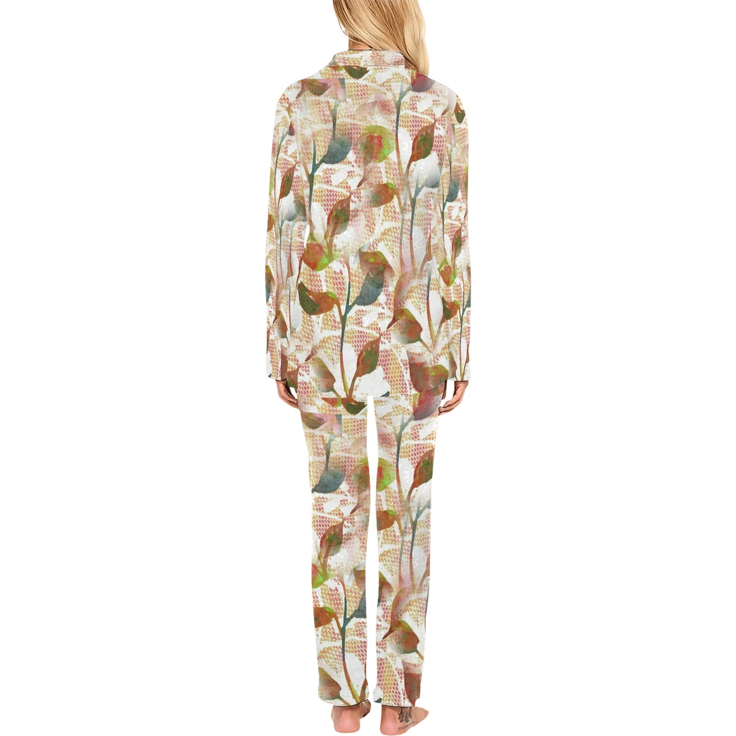 Victorian printed lace pajama set, design 52 Women's Long Pajama Set (Sets 02)