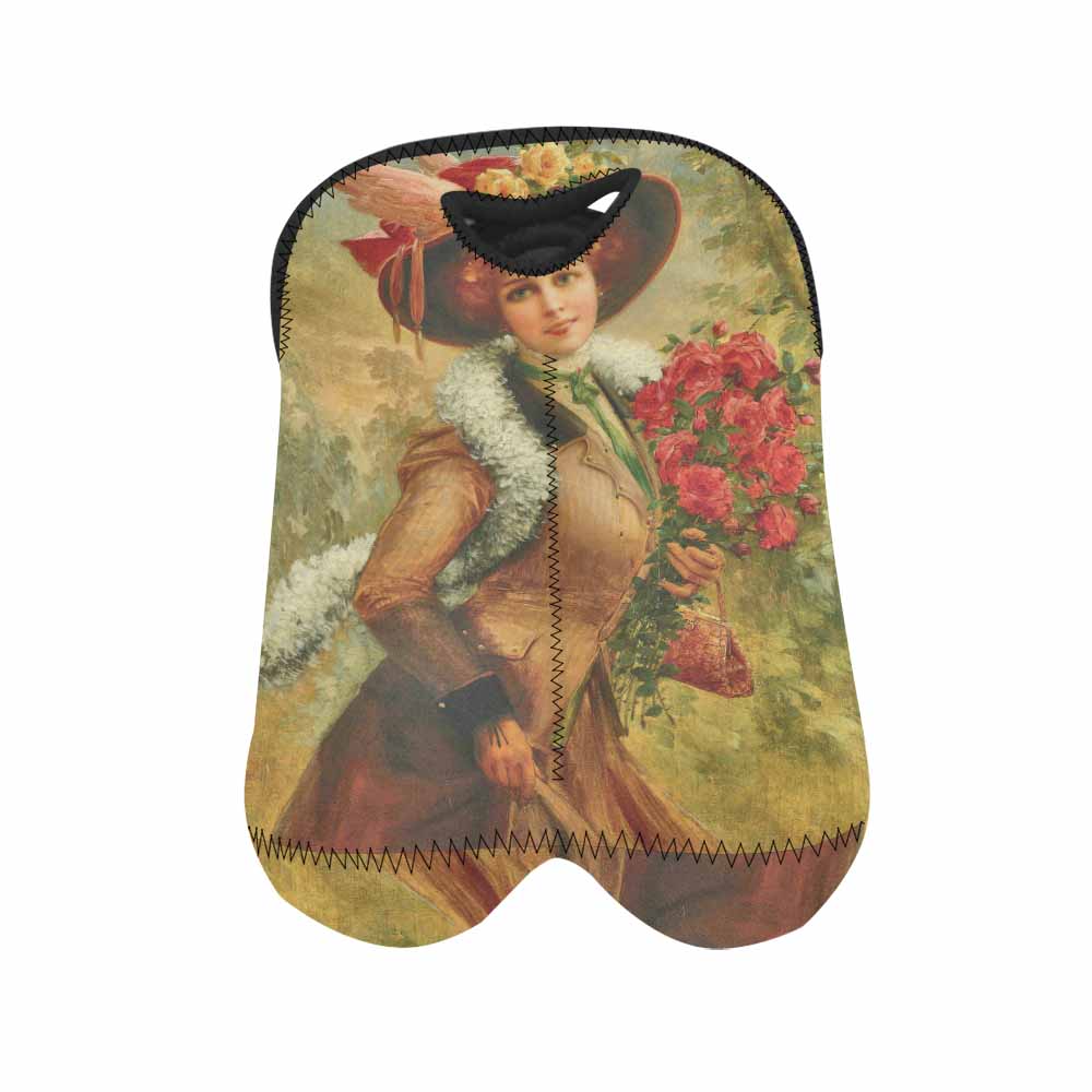 Victorian lady design 2 Bottle wine bag, Elegant Lady with a Bouquet of Roses