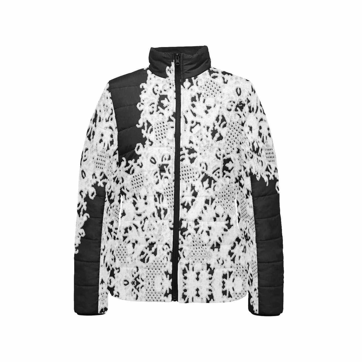 Victorian Lace print womens padded quilted jacket, design 50