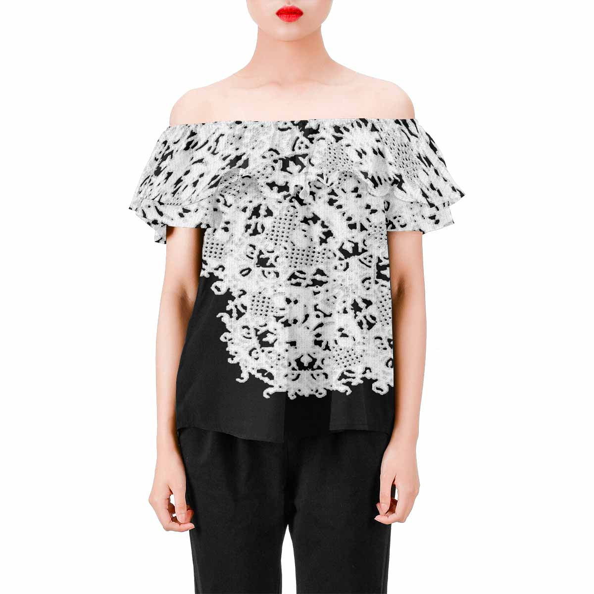 Victorian Lace print Chiffon Blouse, design 50