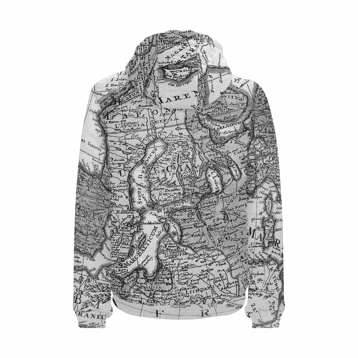 Antique Map design, mens lightweight, warm, quilted hooded bomber jacket, design, 41