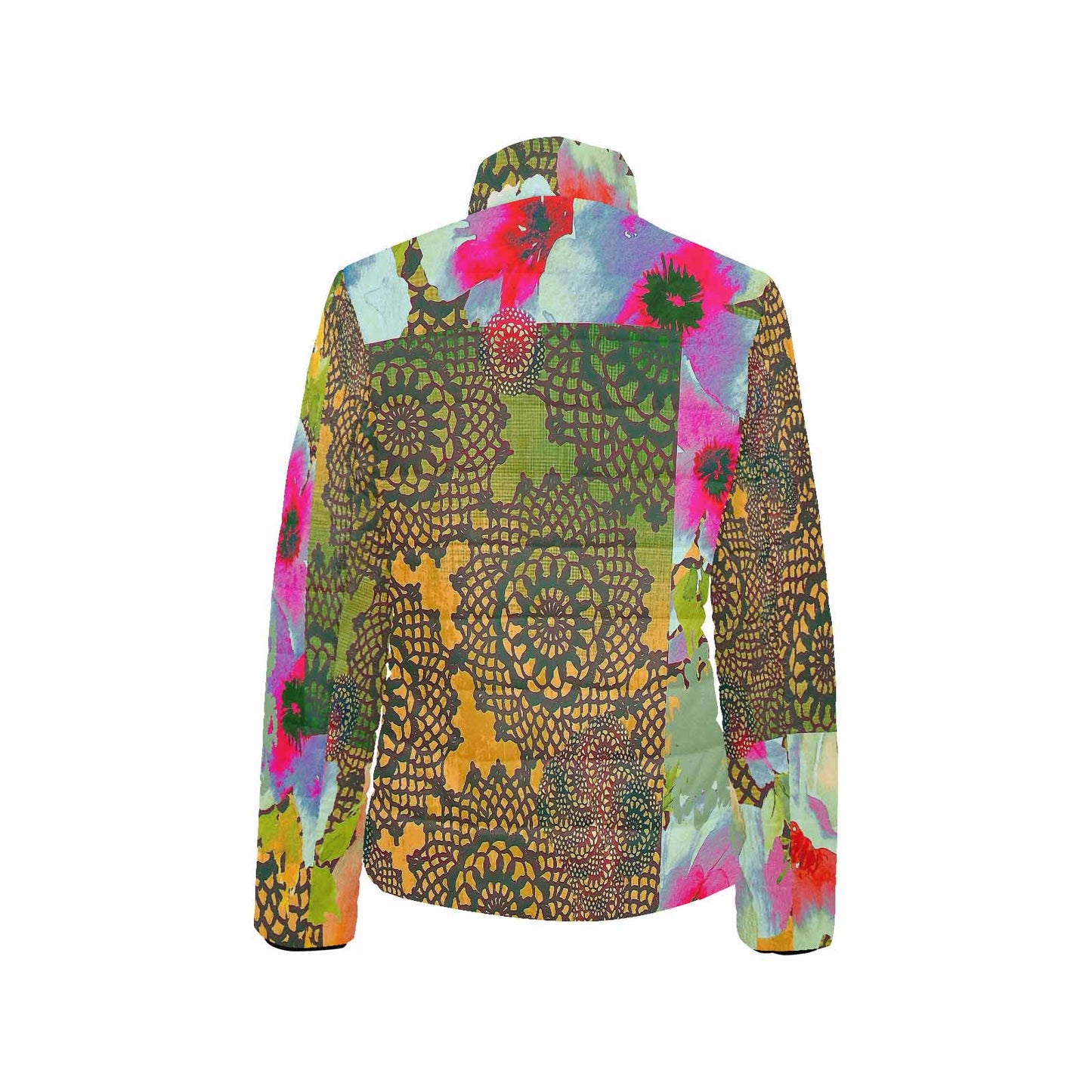 Victorian Lace print womens padded quilted jacket, design 15
