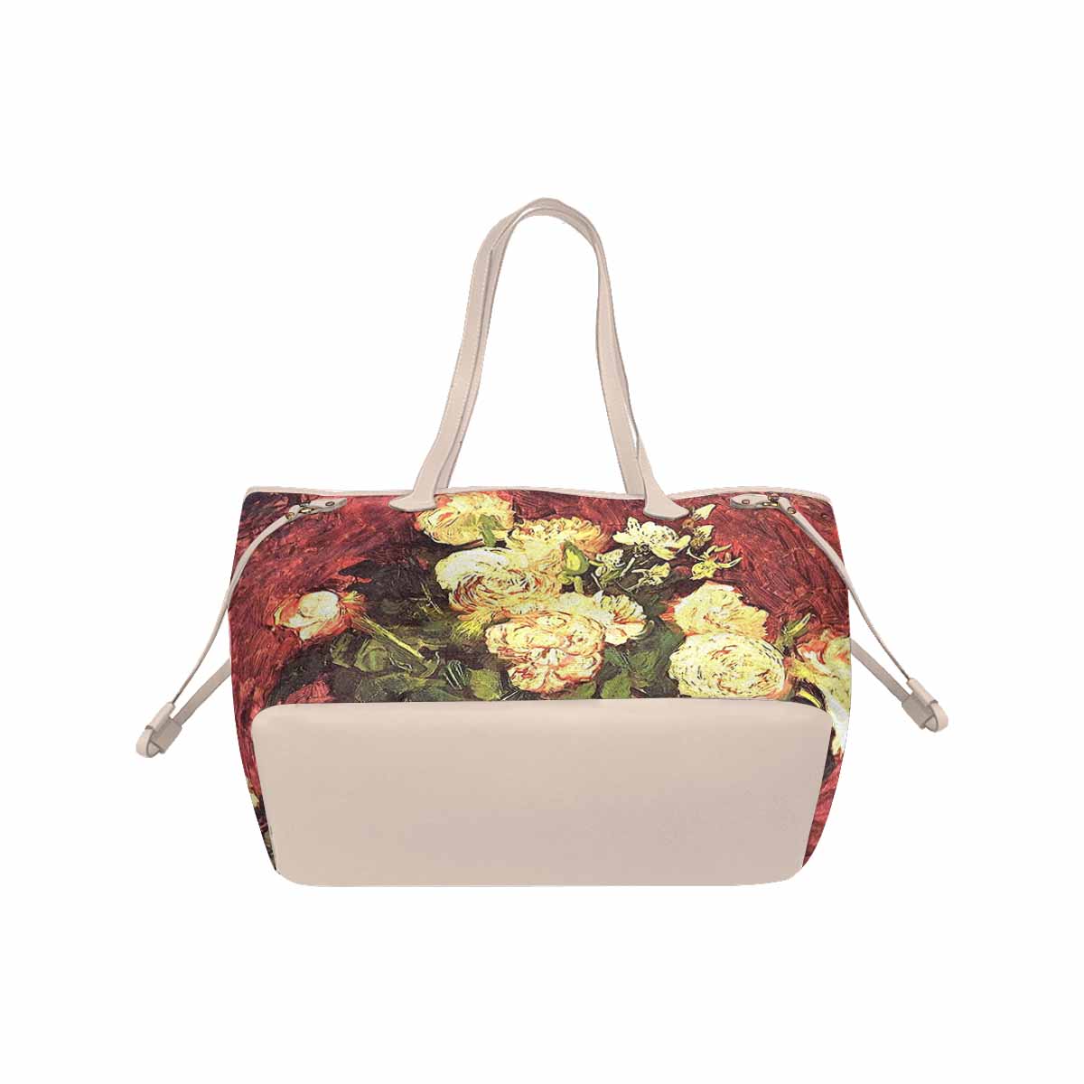 Vintage Floral Handbag, Classic Handbag, Mod 1695361 Design 27 BEIGE/TAN TRIM