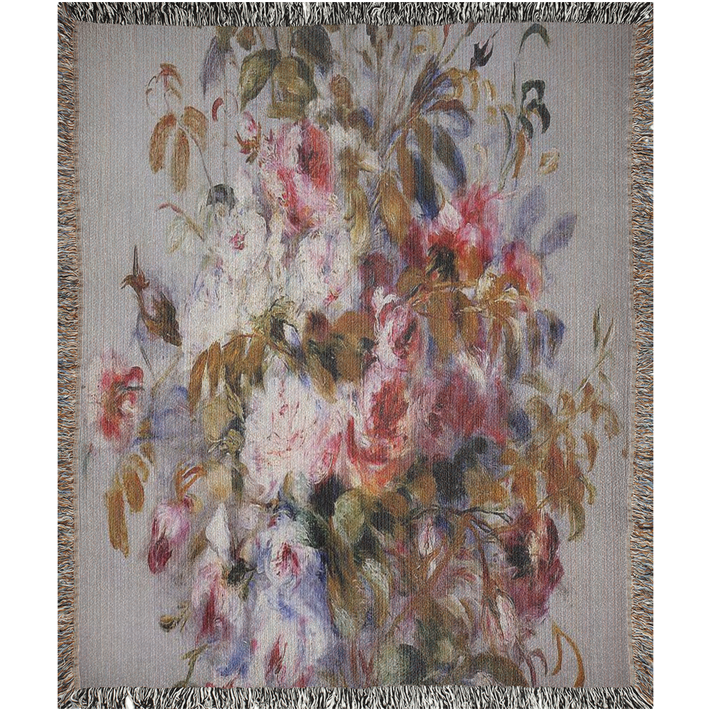100% cotton Vintage Floral design woven blanket, 50 x 60 or 60 x 80in, Design 12