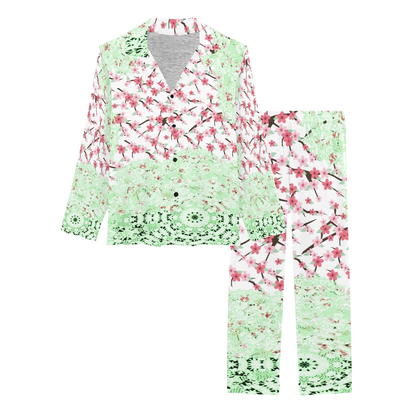 Victorian printed lace pajama set, design 10 Women's Long Pajama Set (Sets 02)