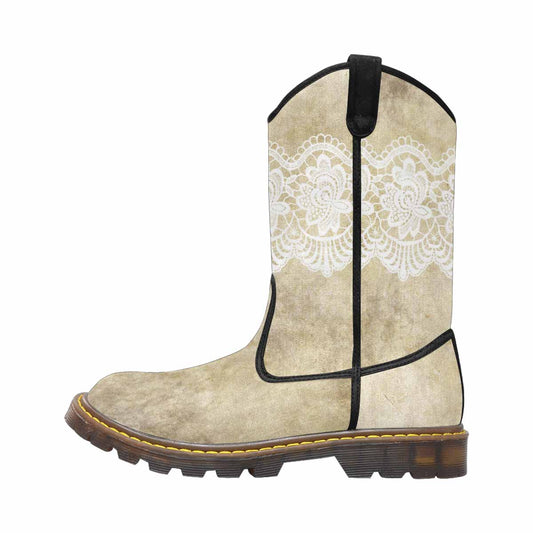 Victorian lace print, western lumber boots, design 28