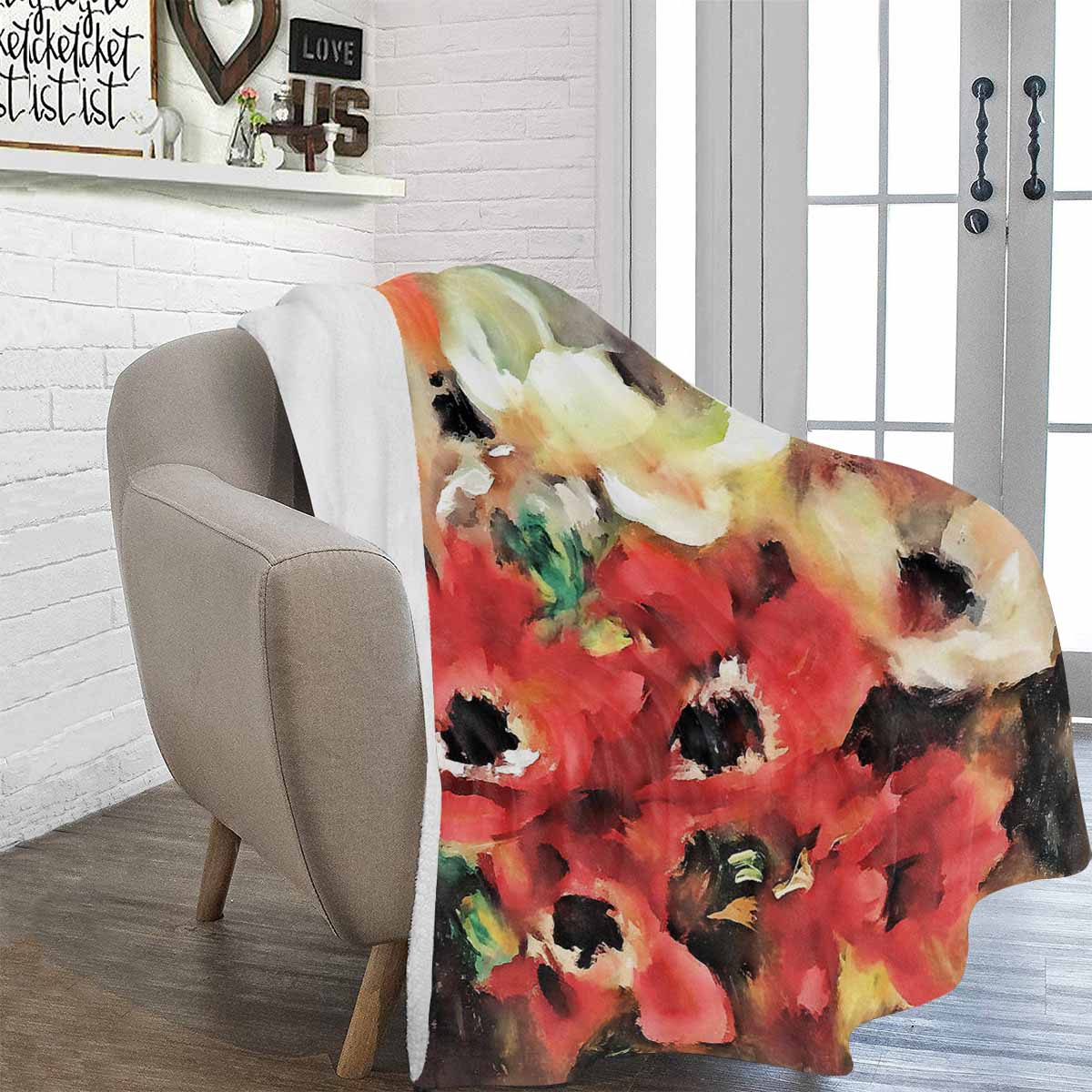 Vintage Floral BLANKET, LARGE 60 in x 80 in, Design 14 C50