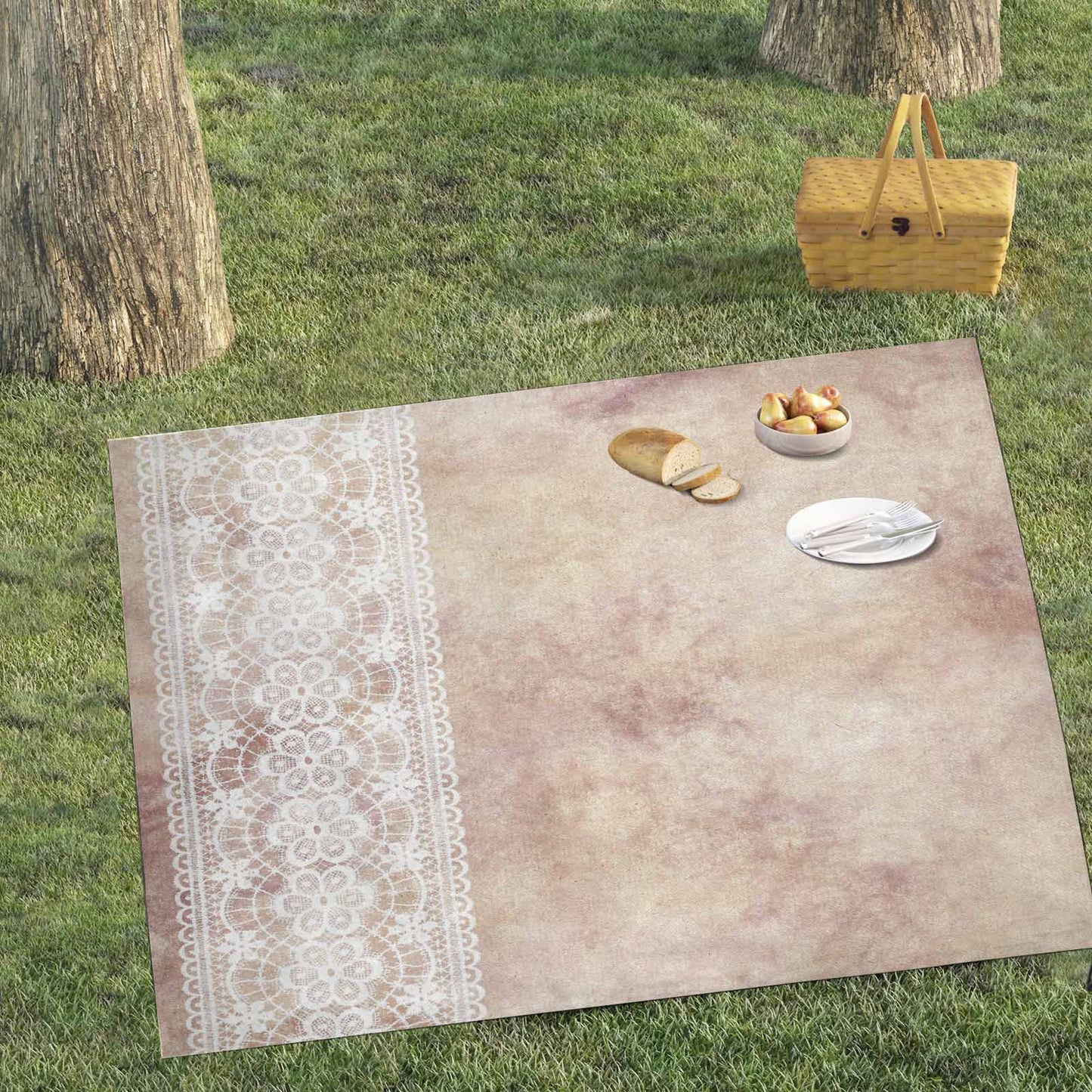 Victorian lace print waterproof picnic mat, 69 x 55in, design 35