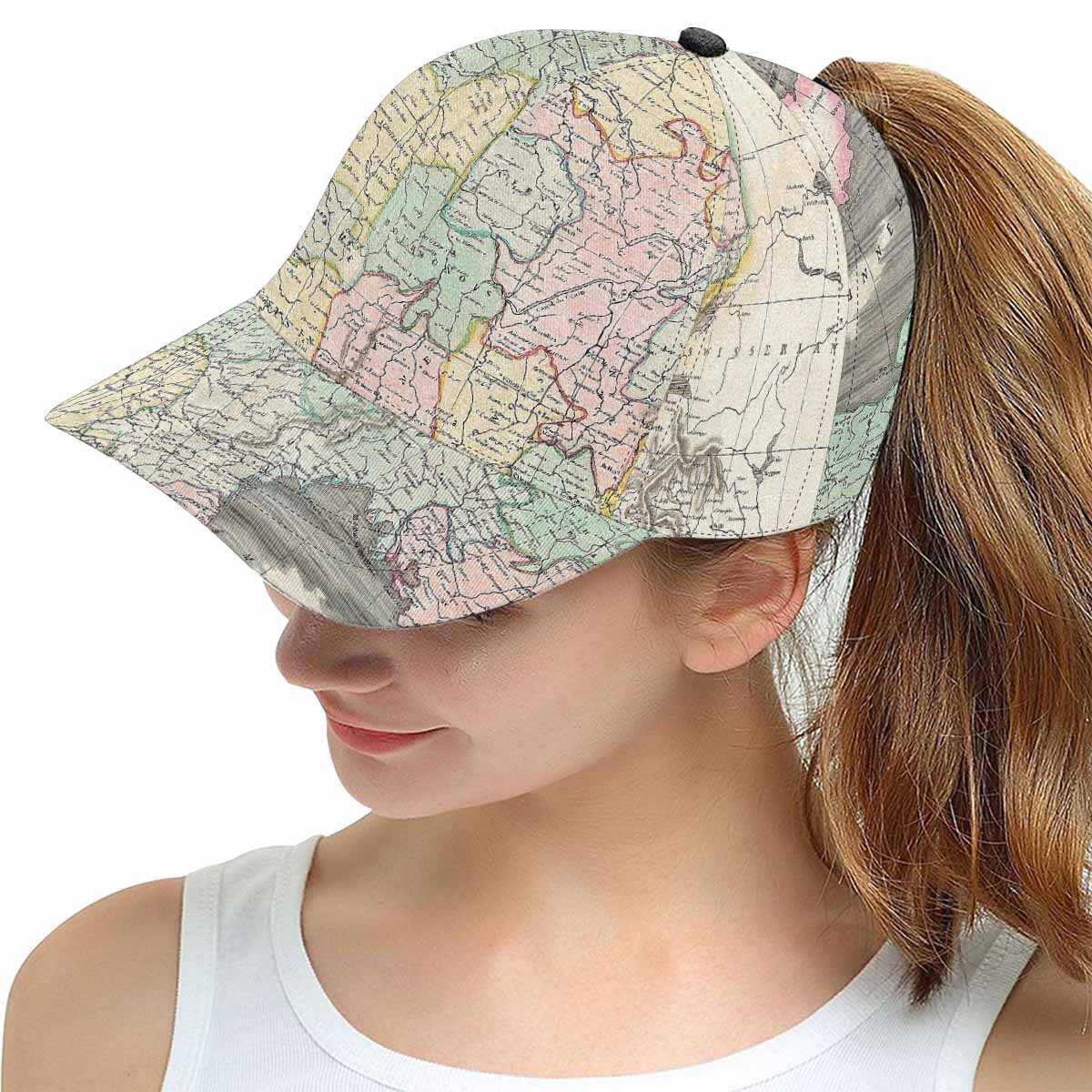 Antique Map design mens or womens deep snapback cap, trucker hat, Design 39