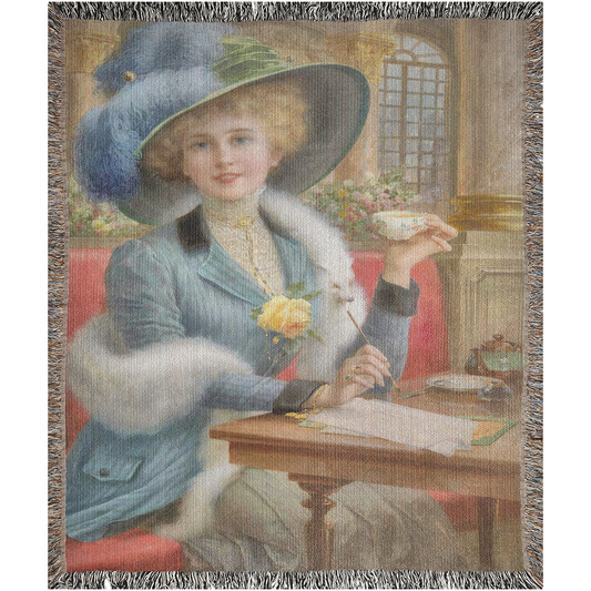 100% cotton Victorian Lady design design woven blanket, 50 x 60 or 60 x 80in, ELEGANT LADY