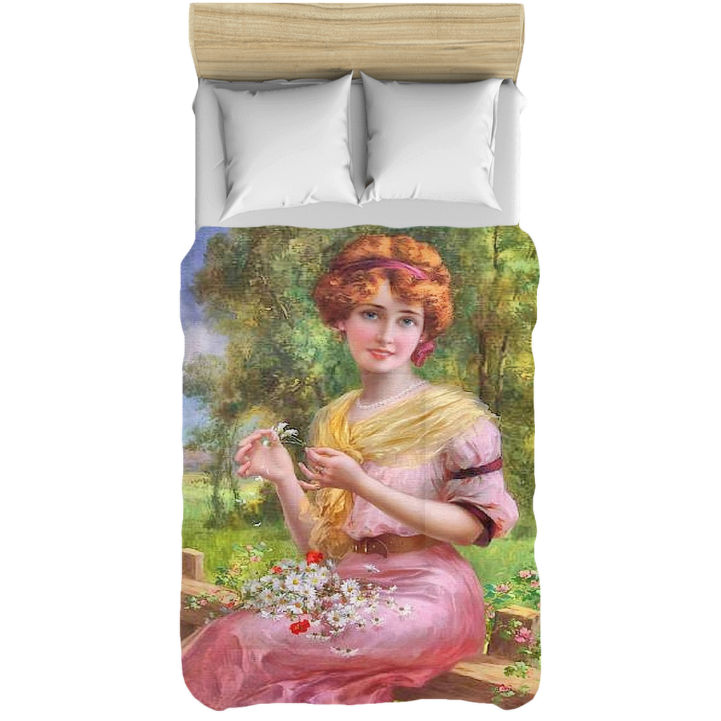 Victorian lady design comforter, twin, twin XL, queen or king, lady in pink