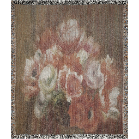 100% cotton Vintage Floral design woven blanket, 50 x 60 or 60 x 80in, Design 15
