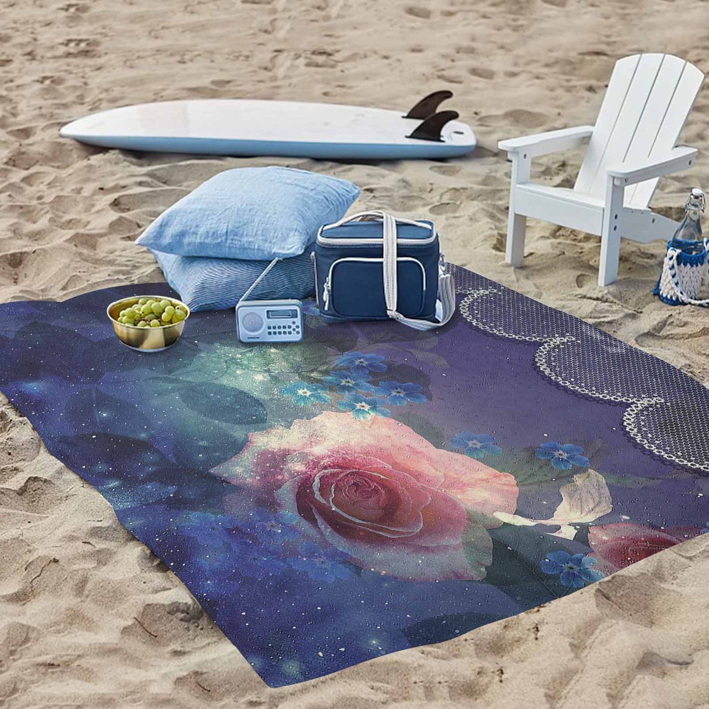 Victorian lace print waterproof picnic mat, 69 x 55in, design 02