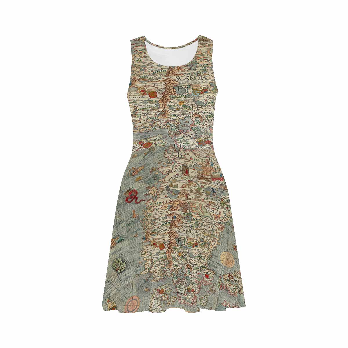 Antique Map casual summer dress, MODEL 09534, design 07