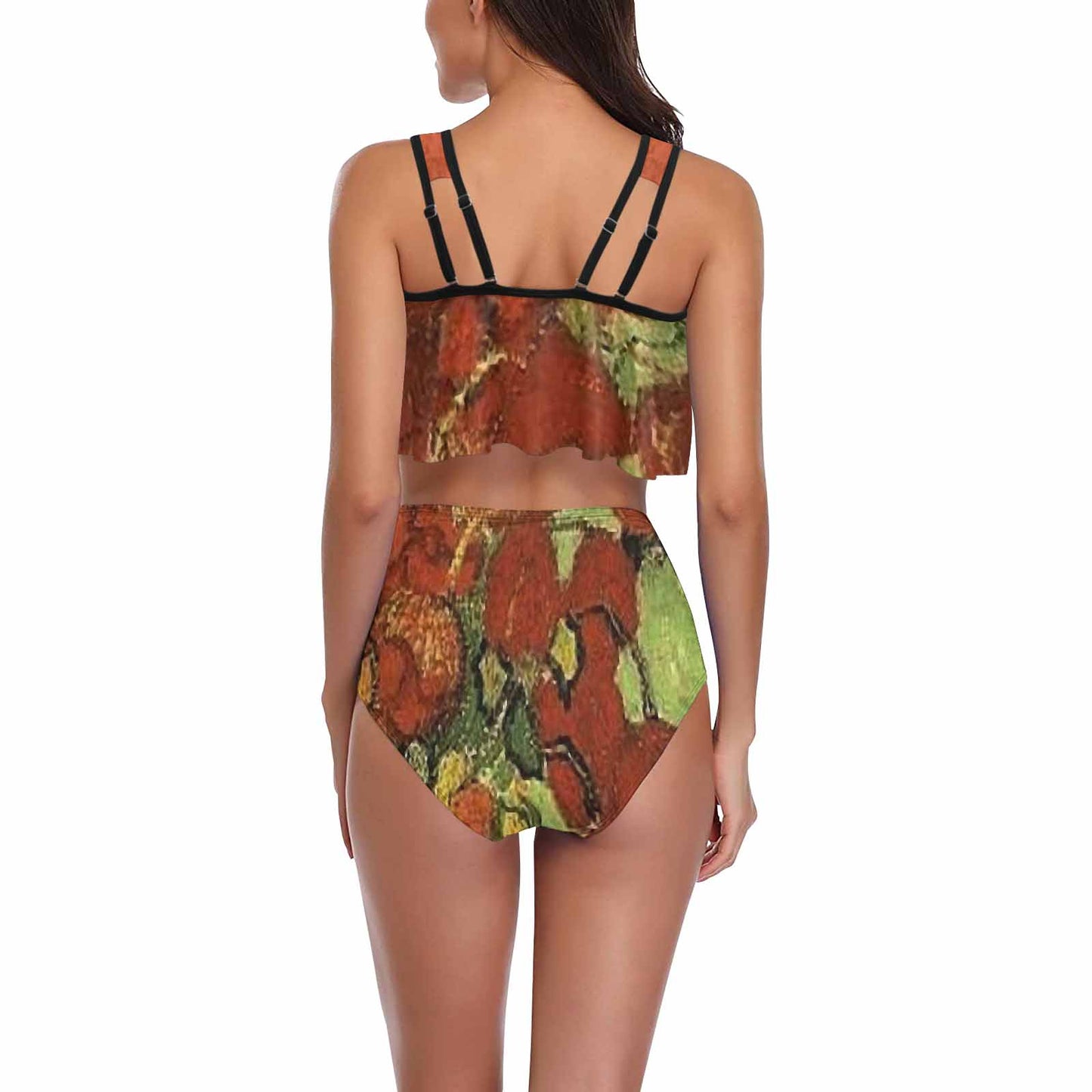 Vintage floral high waisted flounce top bikini, swim wear, Design 56