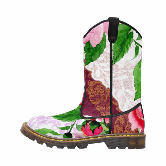Victorian lace print, western lumber boots, design 19
