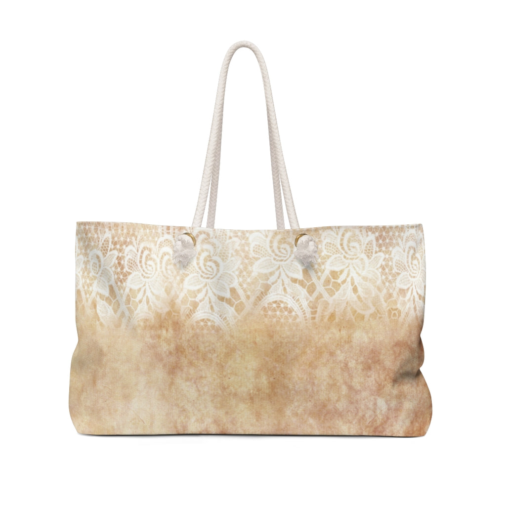 Victorian lace print weekender bag, large, design 30