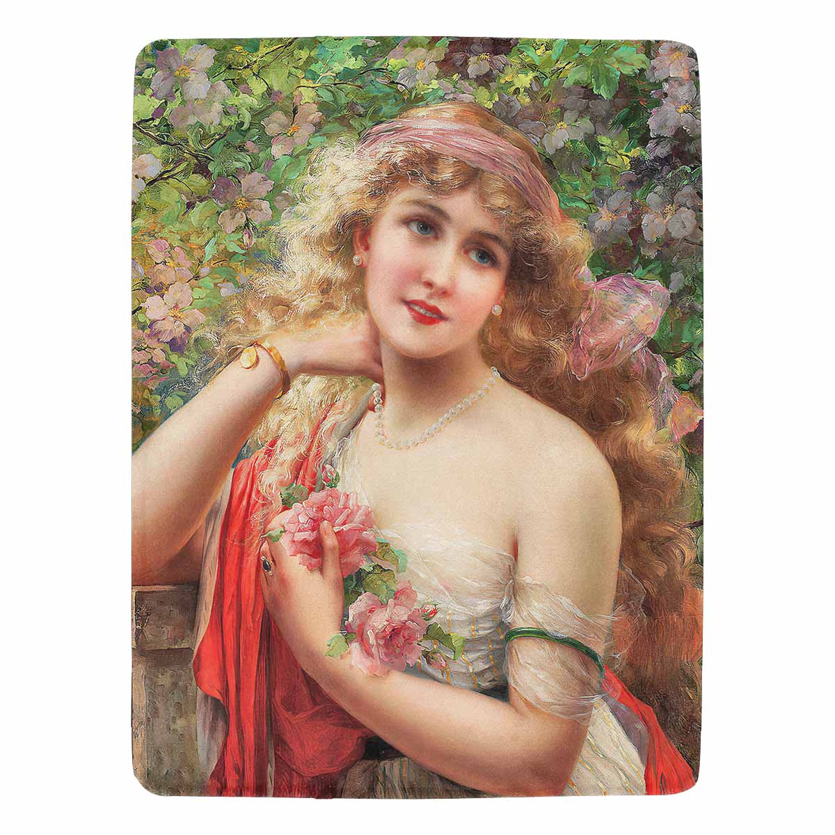 Victorian Lady Design BLANKET, LARGE 60 in x 80 in, Young Lady With Roses
