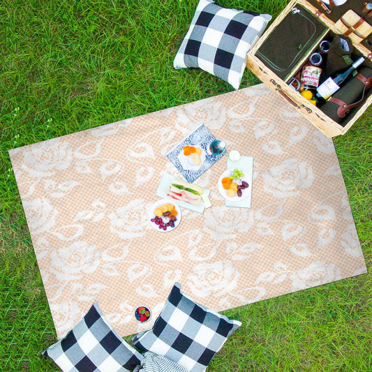 Victorian lace print waterproof picnic mat, 81 x 55in, design 16