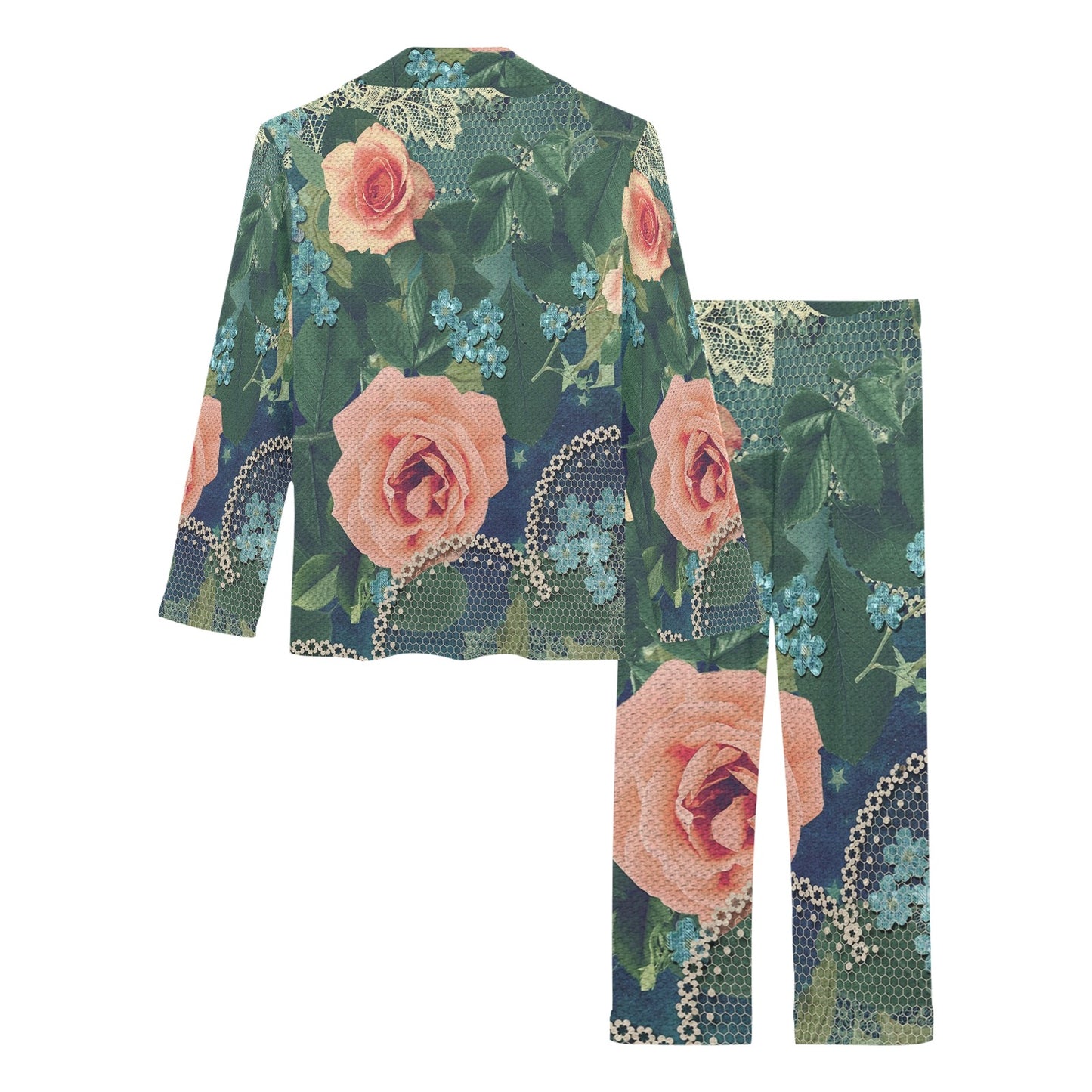 Victorian printed lace pajama set, design 01 Women's Long Pajama Set (Sets 02)