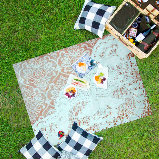 Victorian lace print waterproof picnic mat, 69 x 55in, design 23