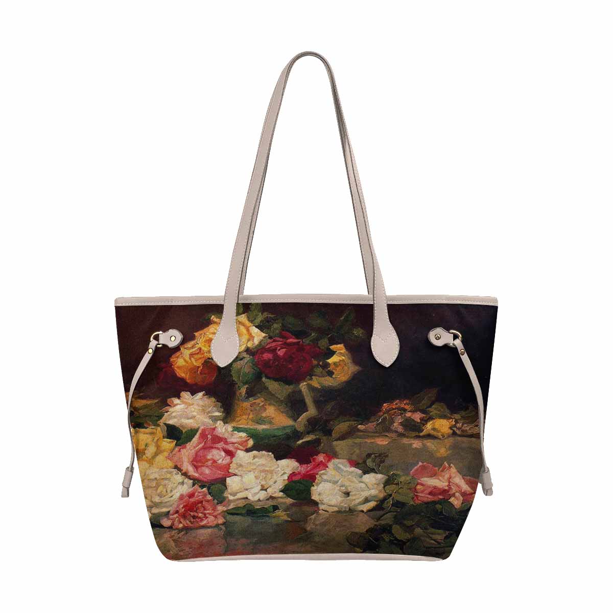 Vintage Floral Handbag, Classic Handbag, Mod 1695361 Design 37 BEIGE/TAN TRIM
