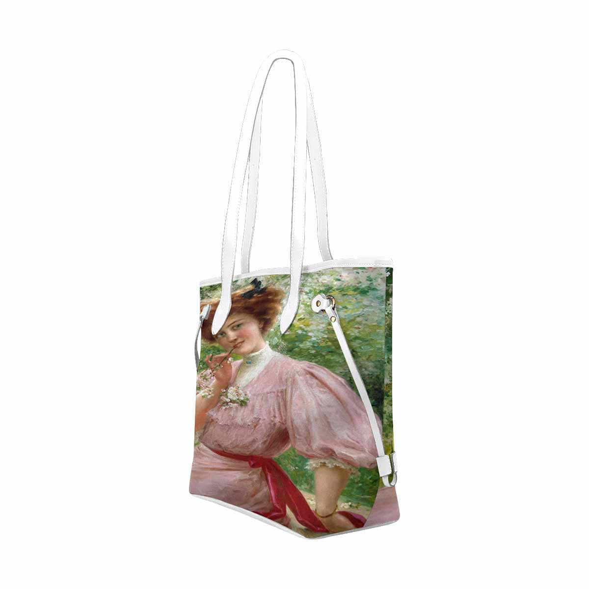 Victorian Lady Design Handbag, Model 1695361, Pretty In Pink, WHITE TRIM