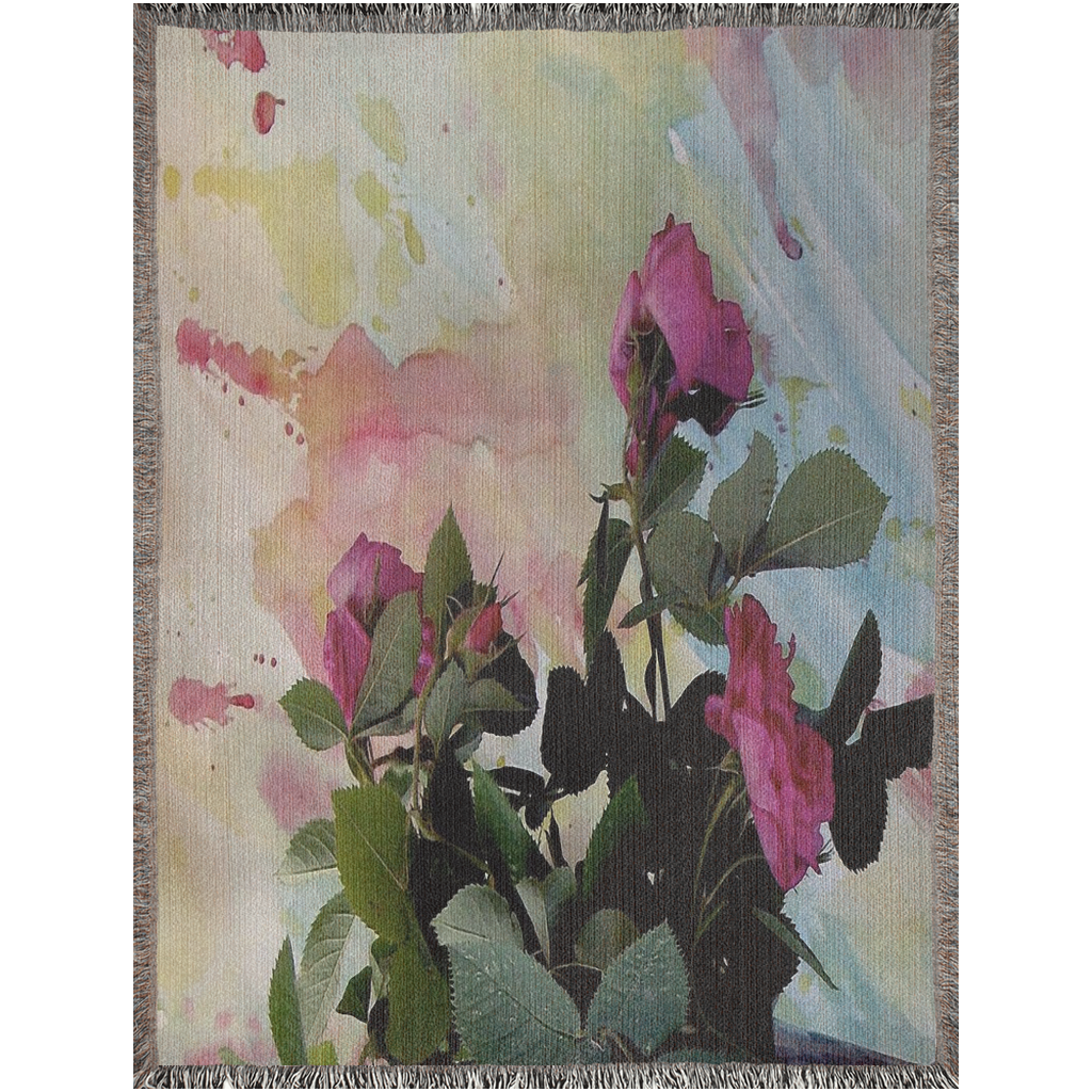 100% cotton Vintage Floral design woven blanket, 50 x 60 or 60 x 80in, Design 21