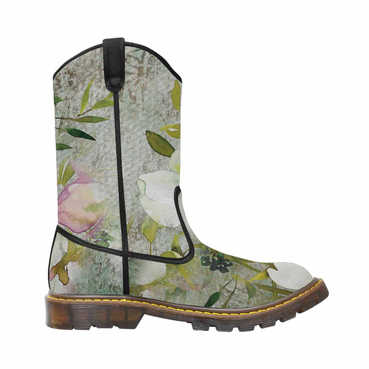 Vintage floral print, western lumber boots Design 03