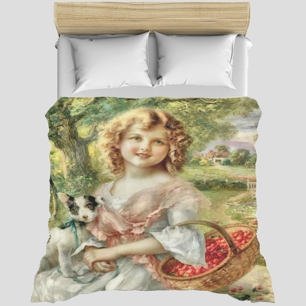 Victorian lady design Duvet cover, King, queen or twin size, Girl with Cherry