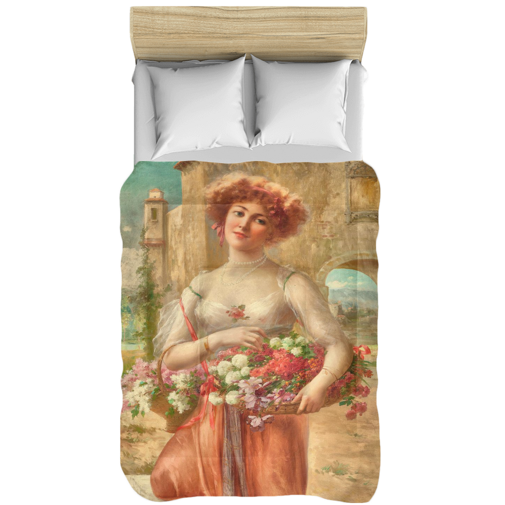 Victorian lady design comforter, twin, twin XL, queen or king, Roses