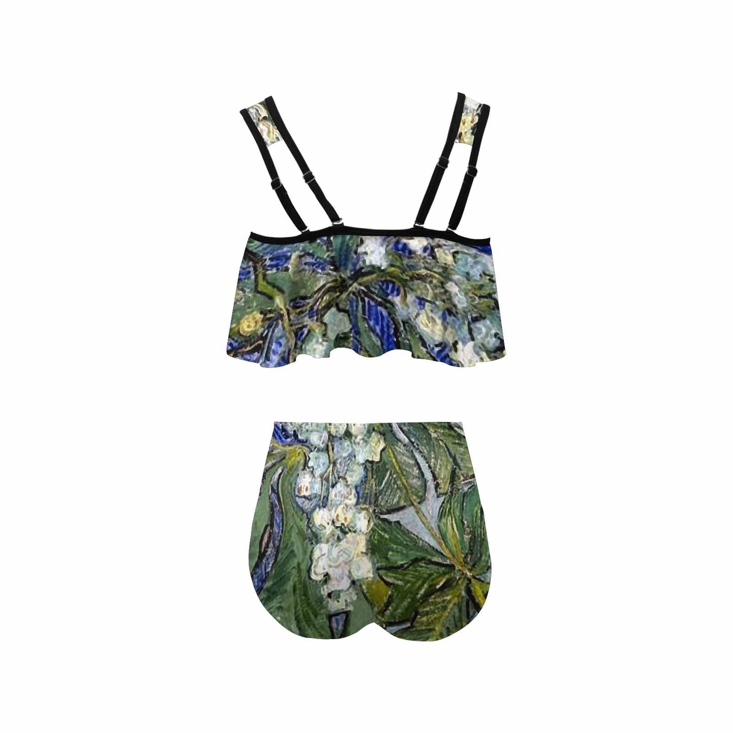 Vintage floral high waisted flounce top bikini, swim wear, Design 04